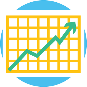 Icon of a yellow graph with a green arrow pointing up.